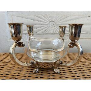 Vintage 70's Reed & Barton Epergne 4 Arm Candelabra With glass Bowl Silverplate